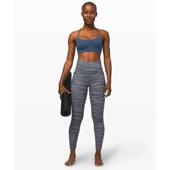 Lululemon High Rise Align Leggings Womens 2 Blue Striped Compression Athleisure - Picture 1 of 8